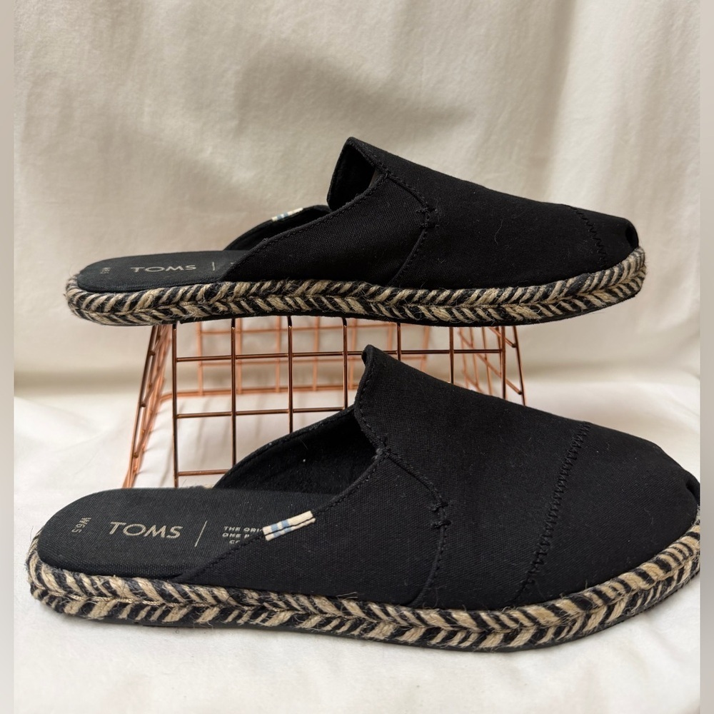 Toms Black Canvas Espadrille Mule Slides